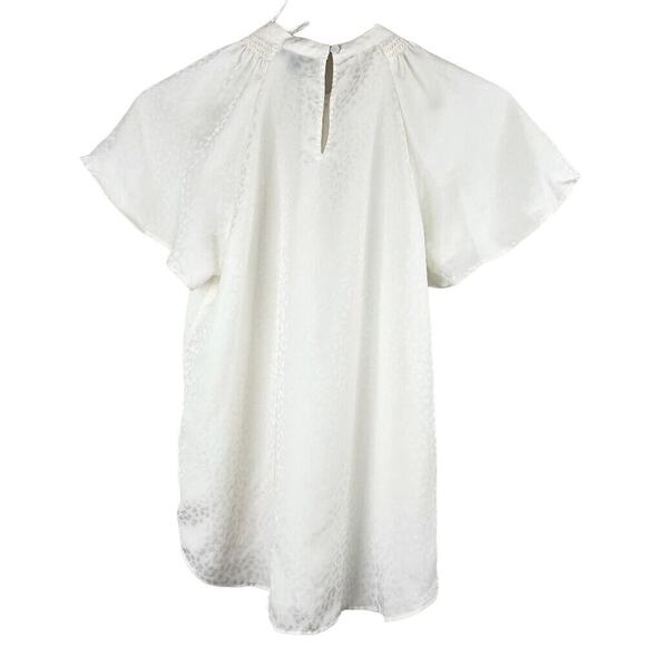 Ann Taylor White Leopard Cheetah Animal Print White Short Sleeve Blouse Size XS - Picture 7 of 7